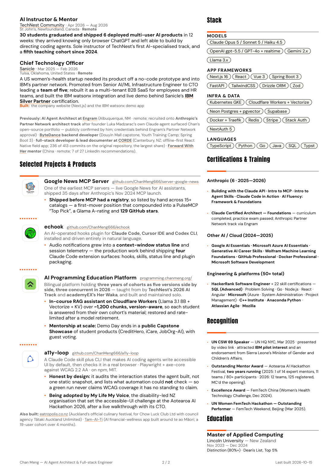 Résumé, page 2 of 2